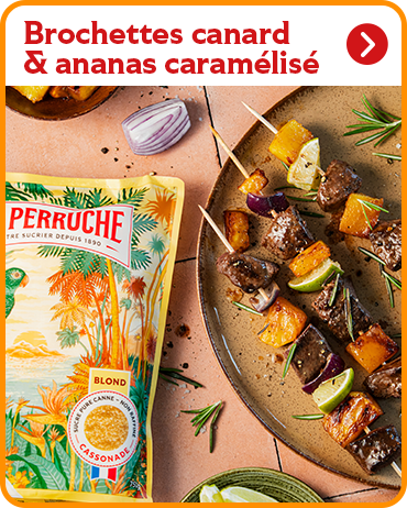 Brochettes canard & annanas caramalélisé